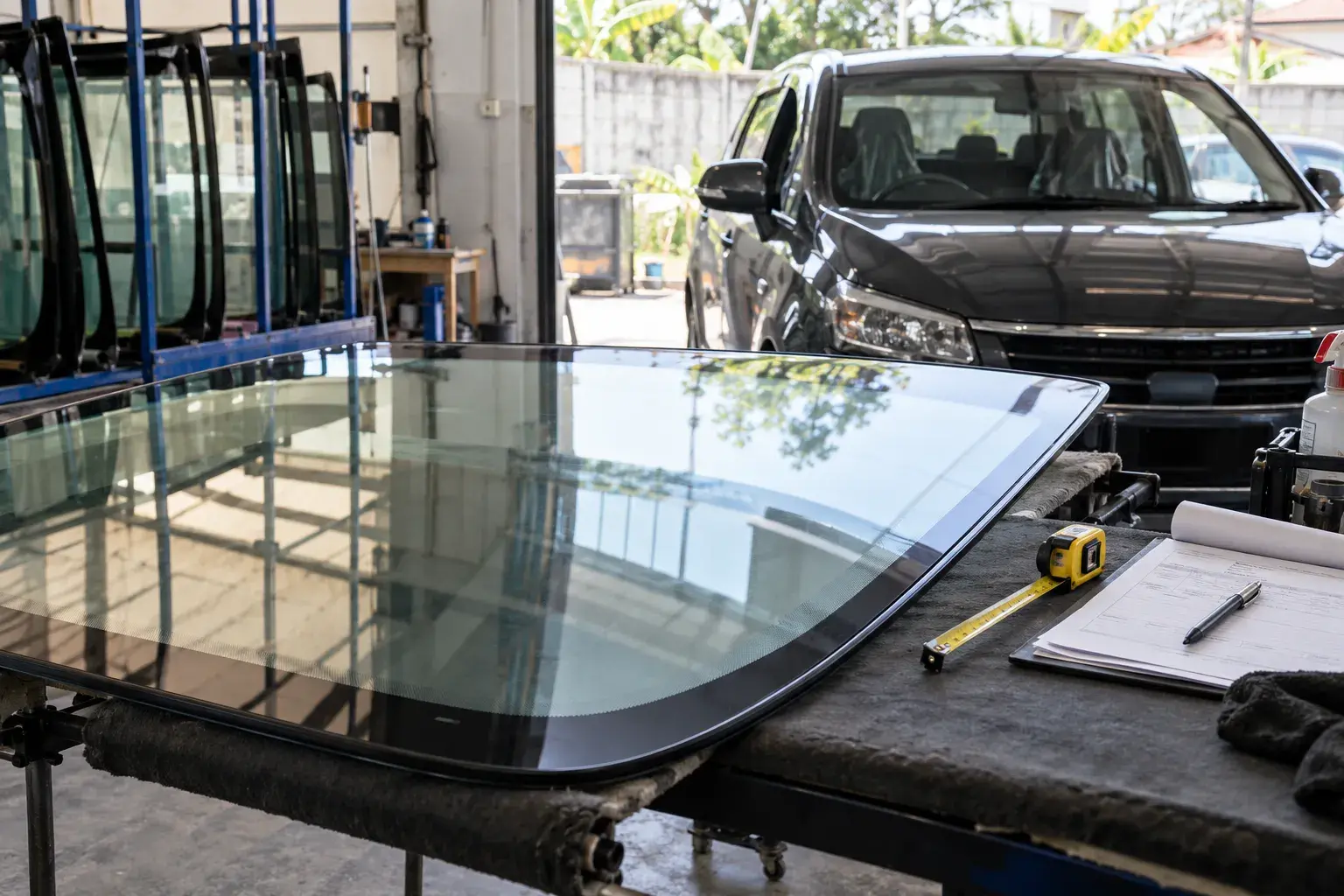 Pemeriksaan kaca mobil dan kebutuhan pemasangan di workshop